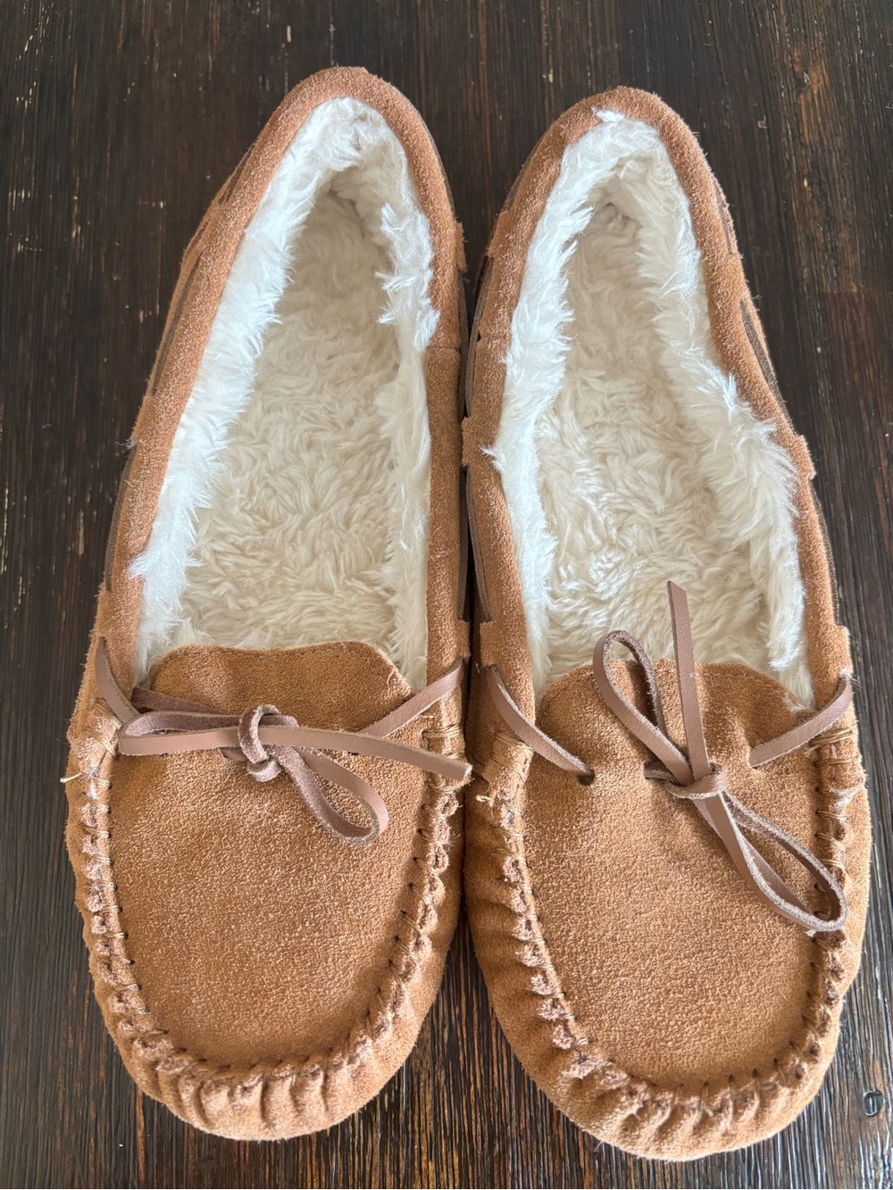 Target Tan Faux-Suede Moccasin Slippers with Cream Lining